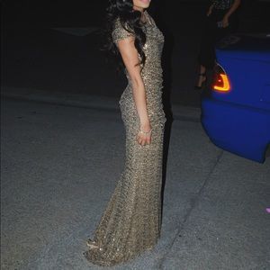 Badgley Mischka sequins gold dress